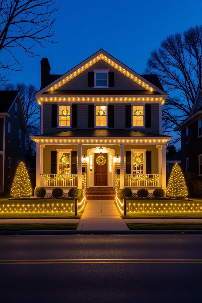 Custom professional Christmas light installation in The Woodlands TX - Before and after